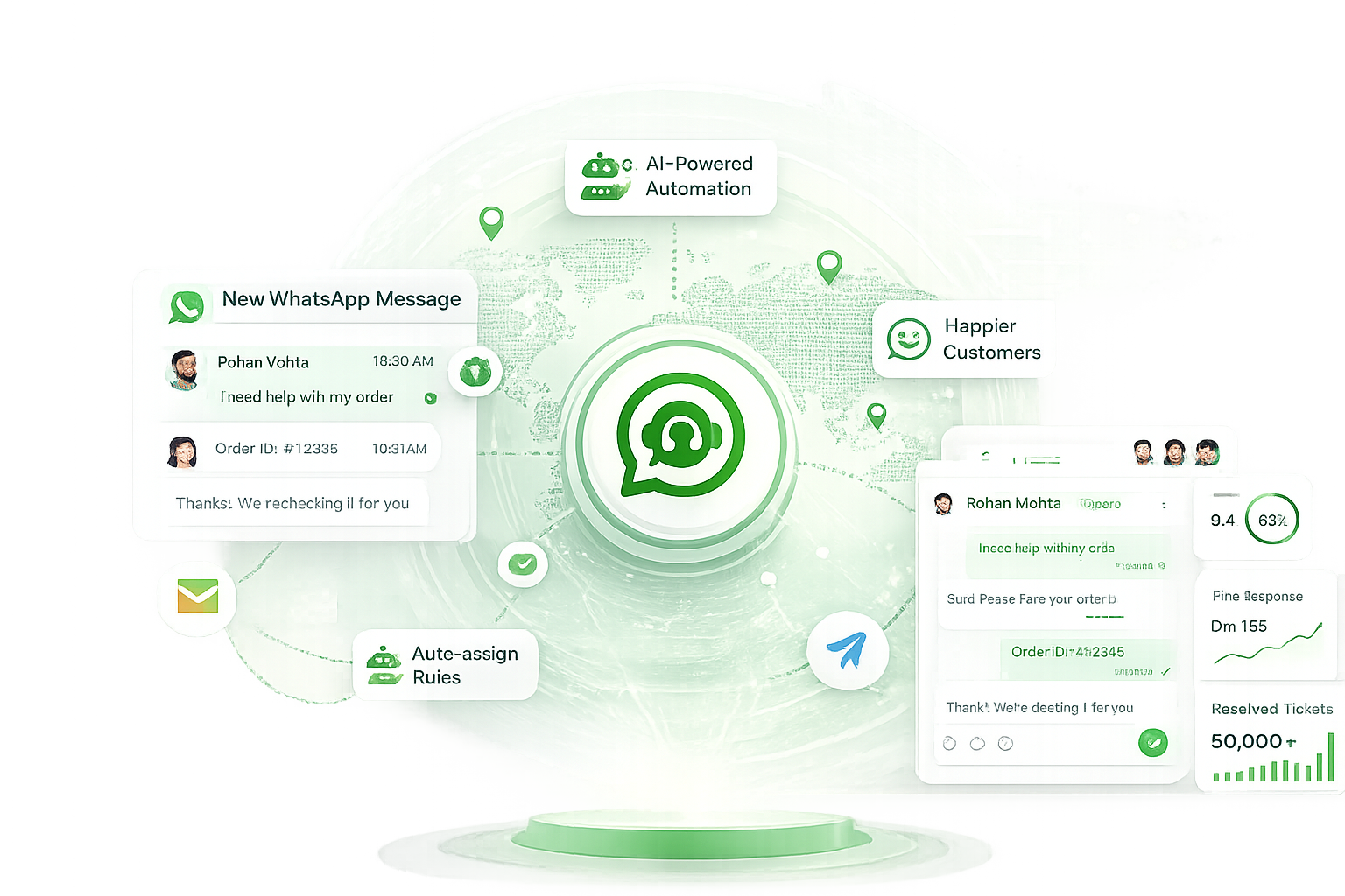 WA Desk WhatsApp helpdesk app showing customer support conversations